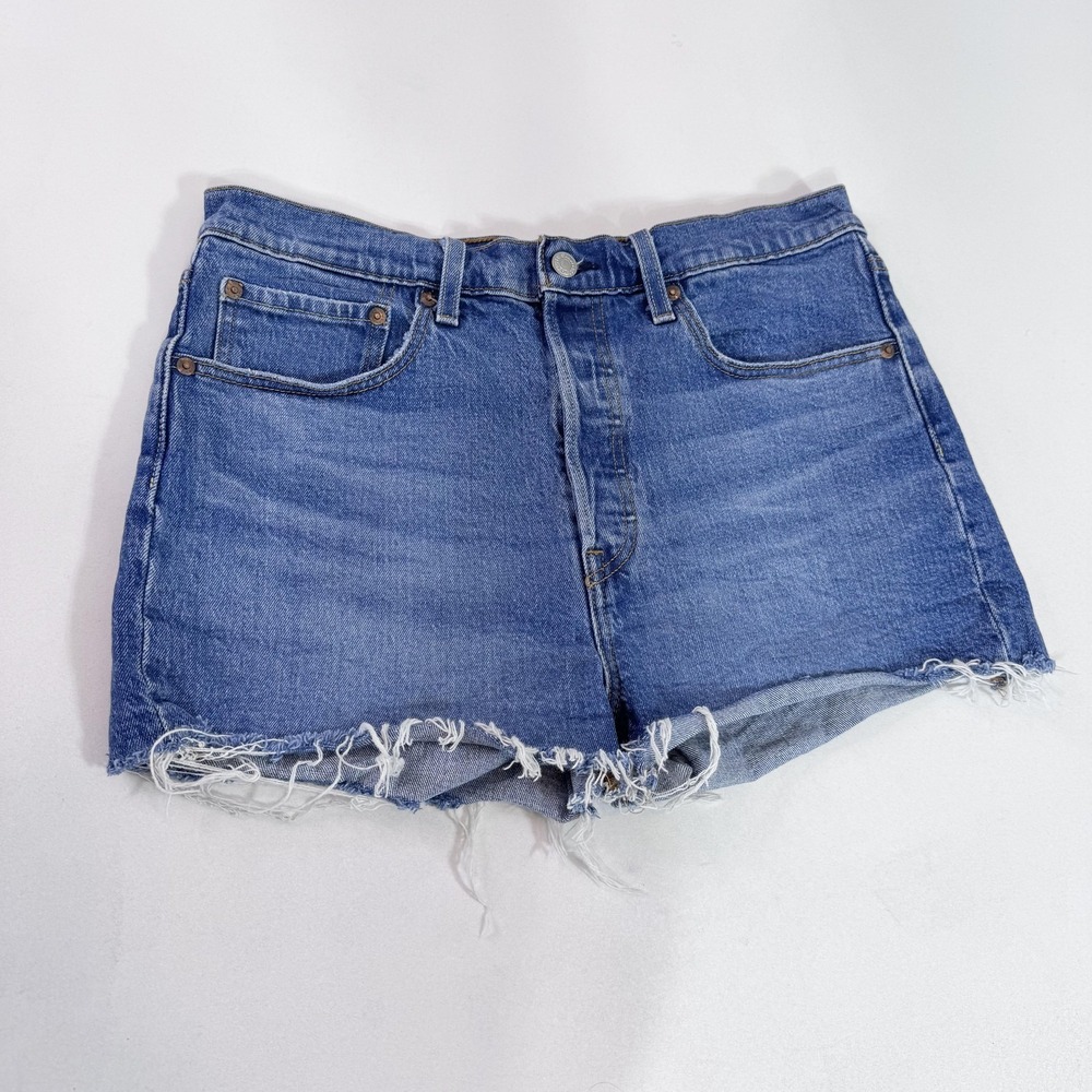 Levi's Cut-Off Denim Shorts Womens 31 Blue High Rise Raw Hem Stretch Casual